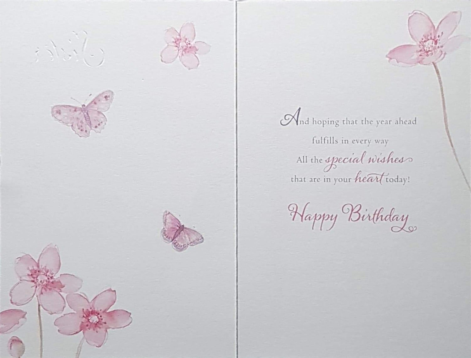Birthday Card - Sister / 'Lovely Happy' & Pink Lillies