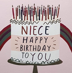 Birthday Card - Niece / A Rainbow & A Cake With Lots Of Candles