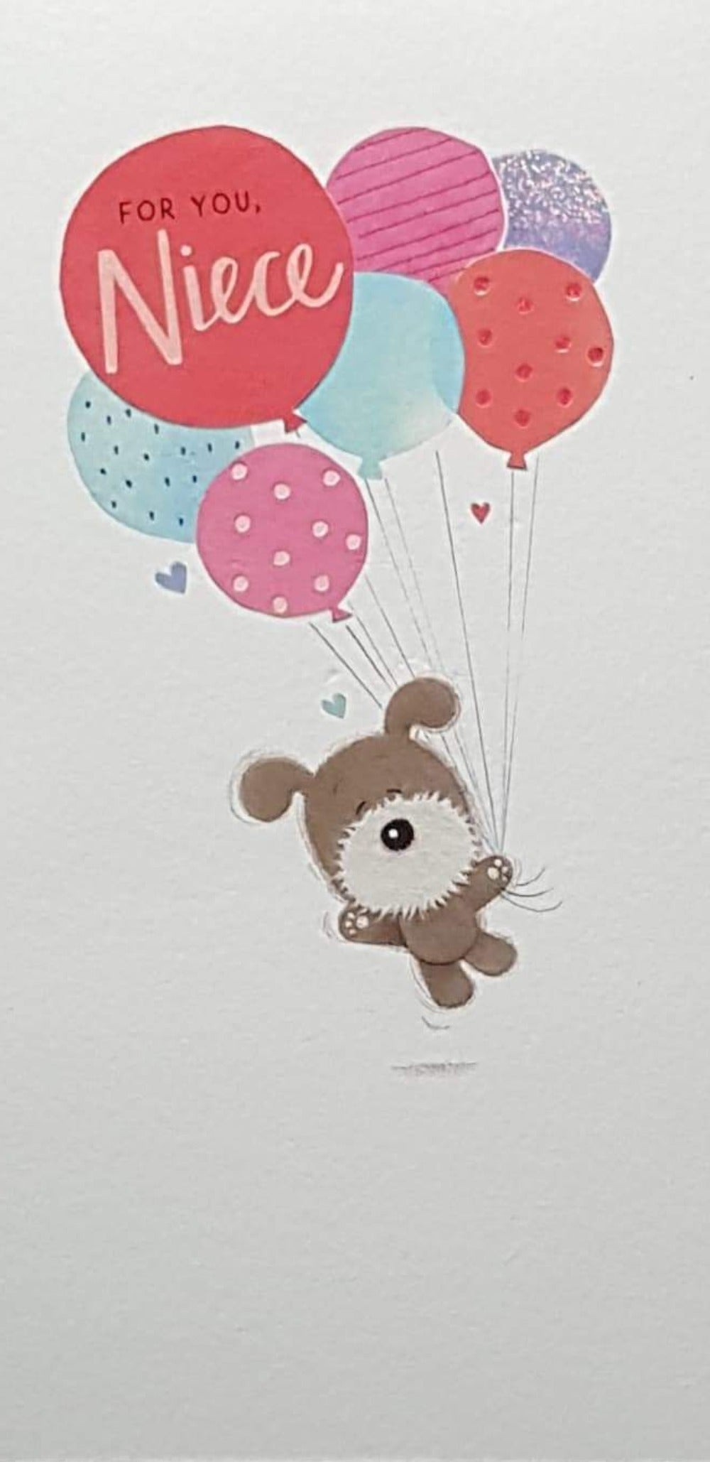 Birthday Card - Niece / A Dog Flying With Balloons