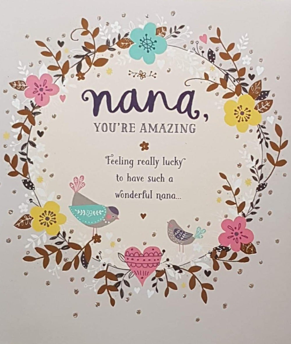 Birthday Card - Nana / A Round Flower Wreath
