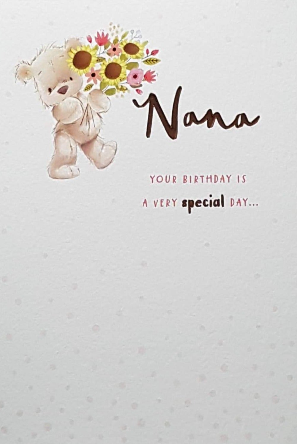 Birthday Card - Nana / A Stuffed Bear With A Flower Bunch
