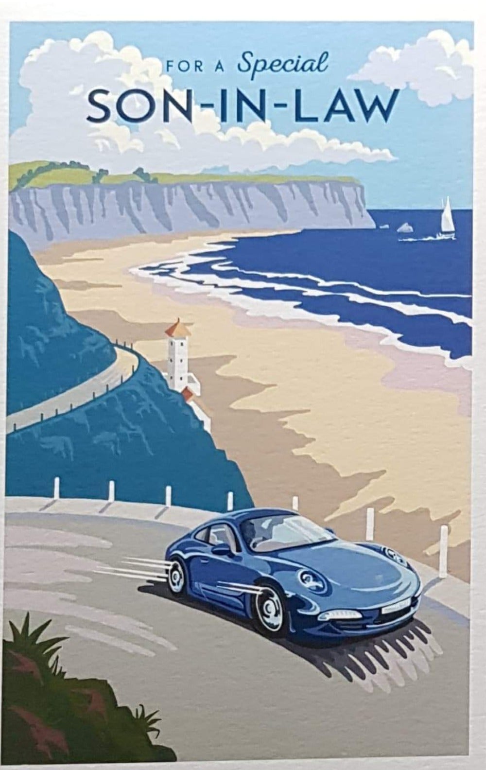 Birthday Card - Son In Law / A Blue Car In Beautiful Landscape