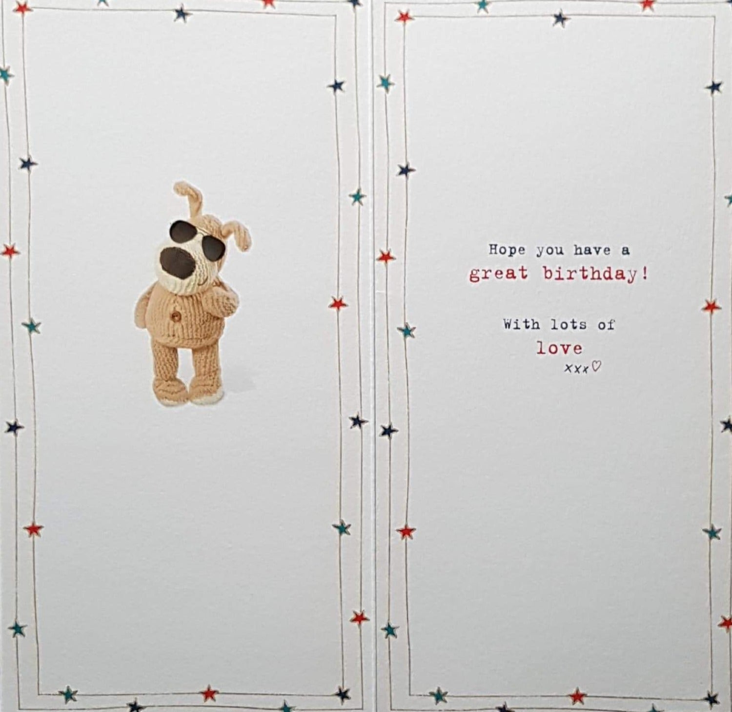 Birthday Card - Cousin / Stuffed Dog With Shades Holding A Sign