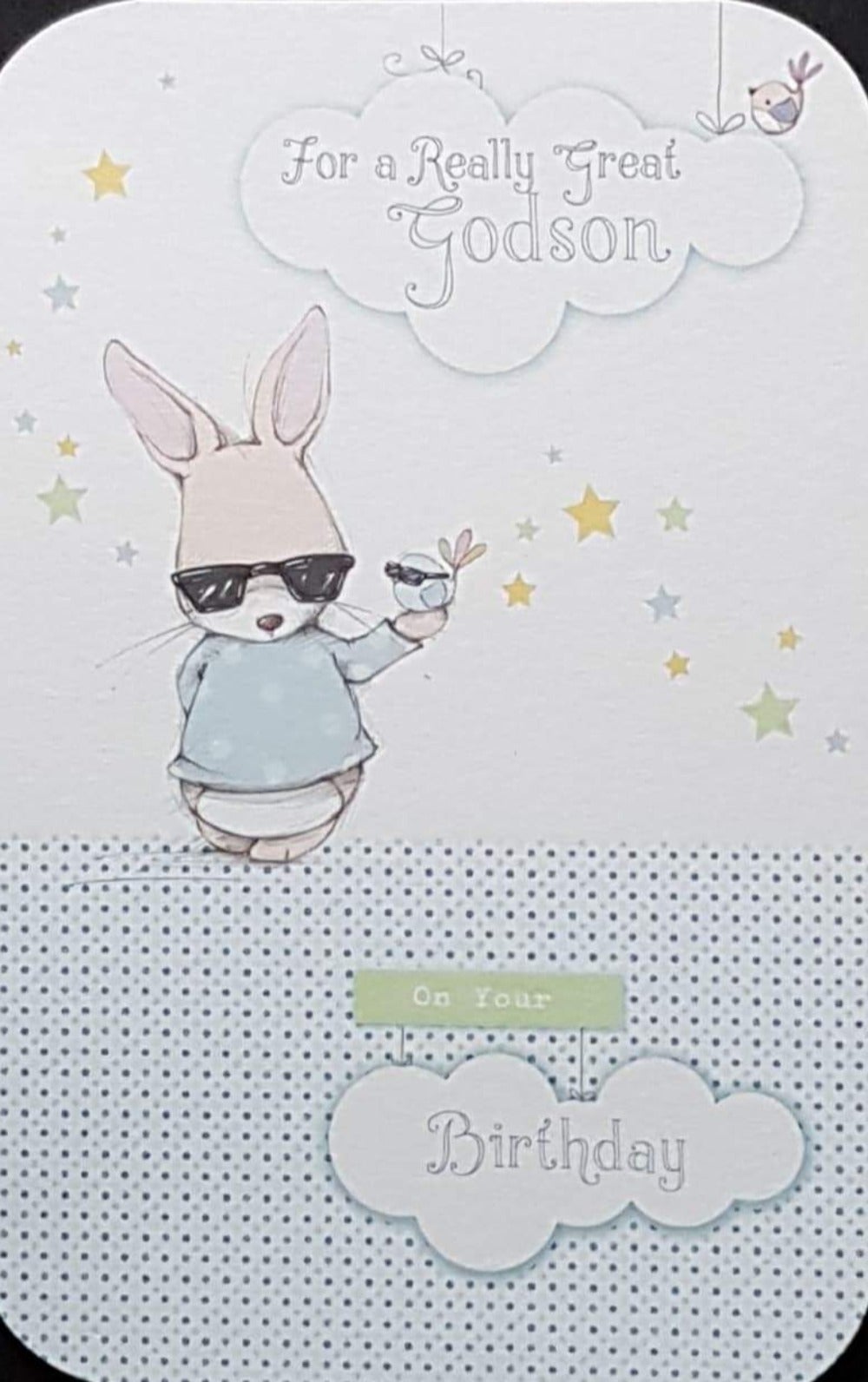 Birthday Card - Godson / A Rabbit And A Little Bird Wearing Shades