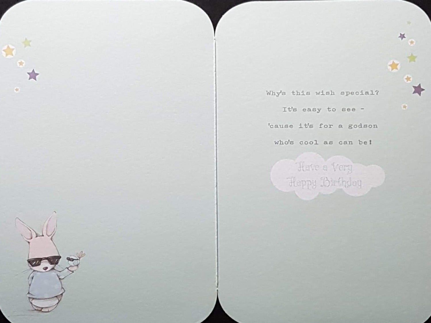 Birthday Card - Godson / A Rabbit And A Little Bird Wearing Shades