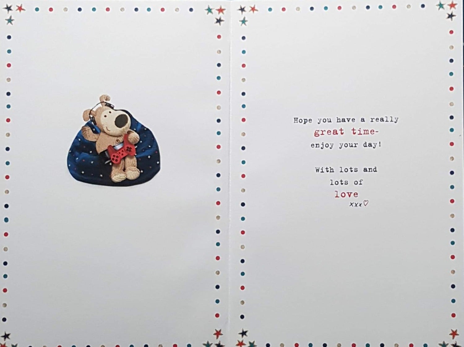 Birthday Card - Nephew / A Dog Sitting On Bean Bag & Playing
