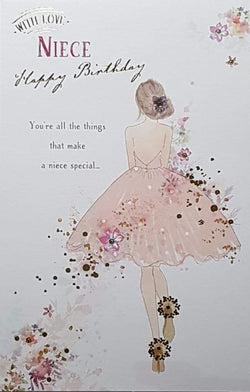 Birthday Card - Niece / Girl In A Pale Pink Dress Facing Away