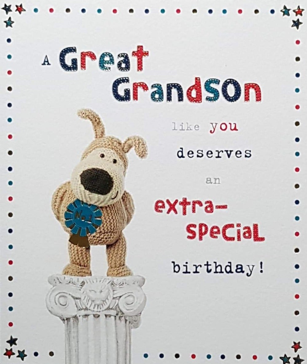 Birthday Card - Great Grandson / First Prize Dog Standing On A Greek Podium