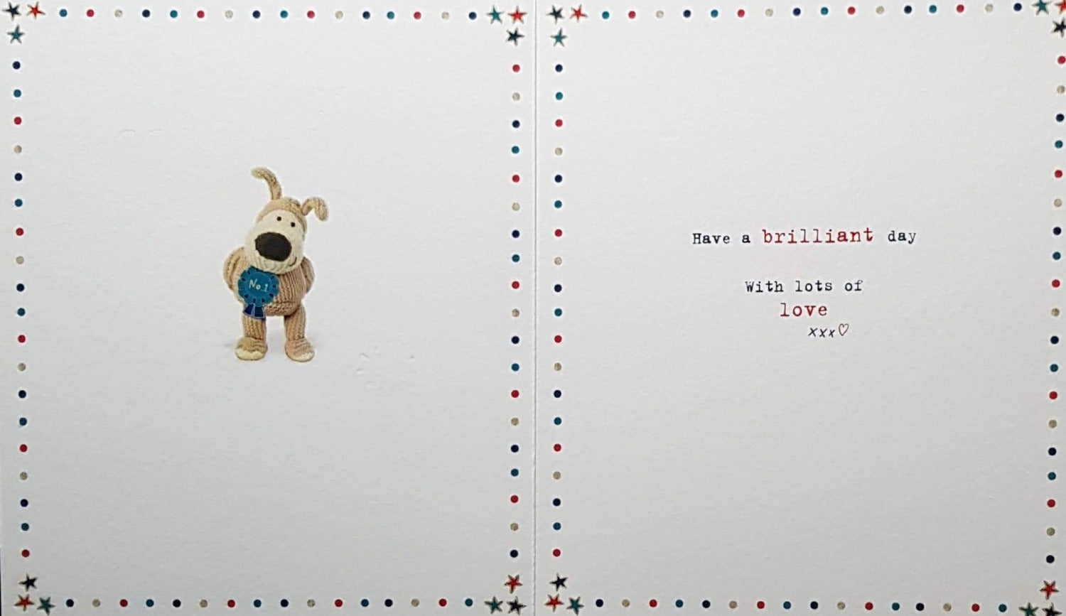 Birthday Card - Great Grandson / First Prize Dog Standing On A Greek Podium