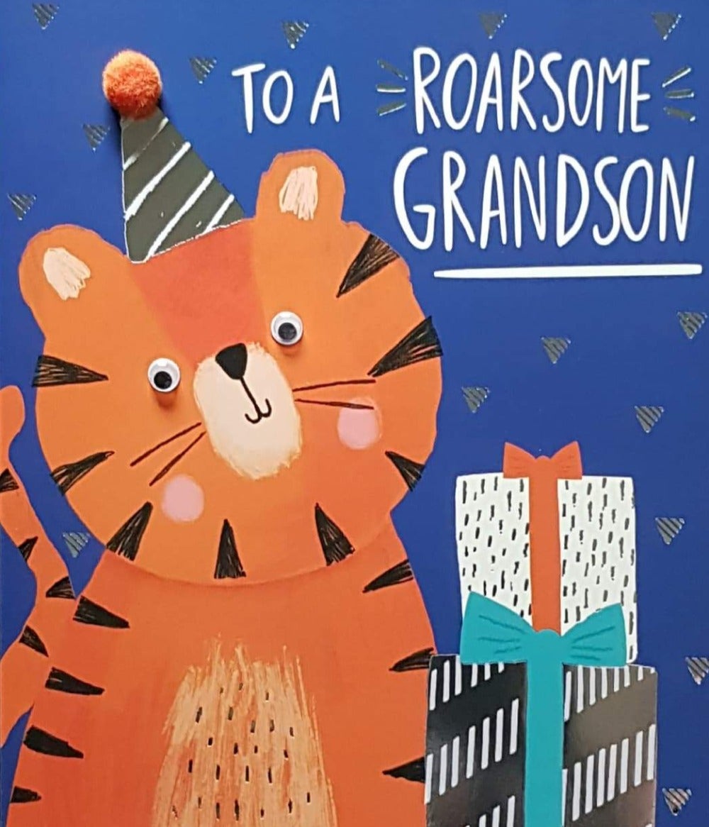 Birthday Card - Grandson / A Tiger With A Birthday Hat