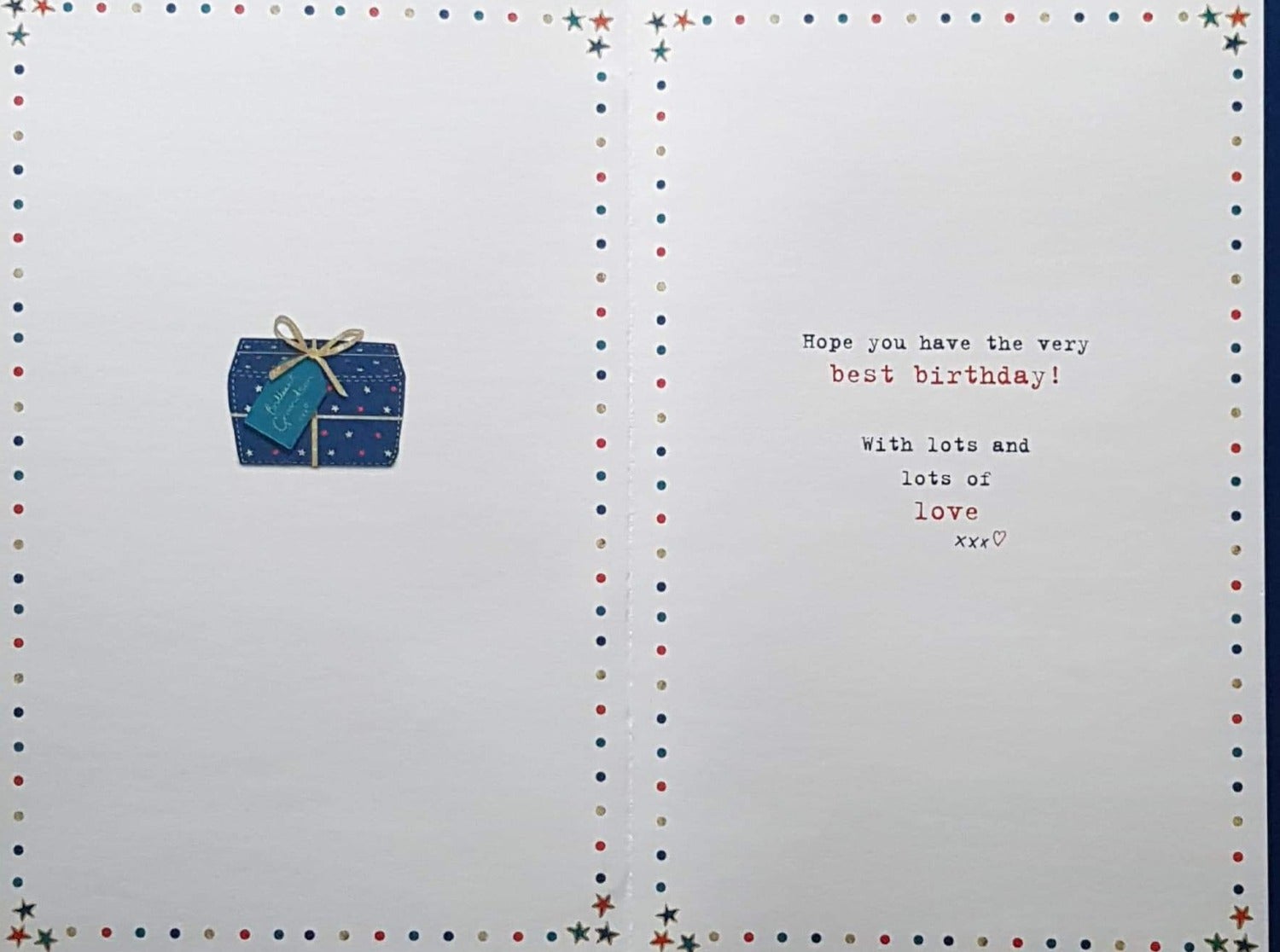 Birthday Card - Grandson / Big Blue Wrapped Gift Box
