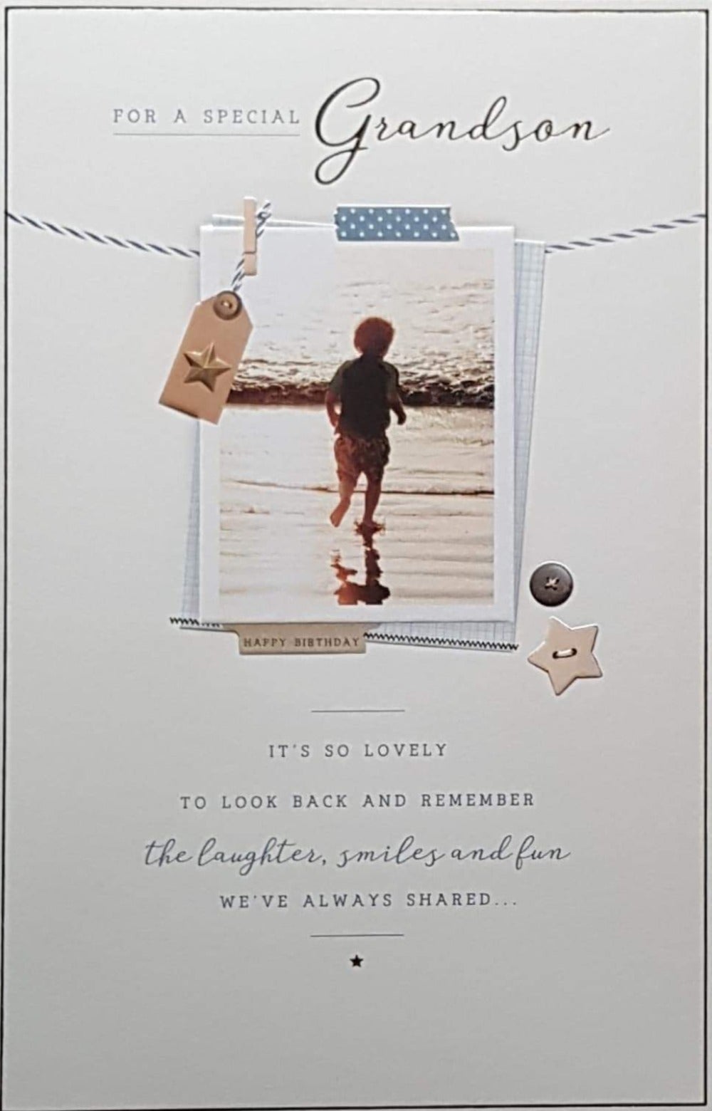 Birthday Card - Grandson / Boy In A Beach In A Frame