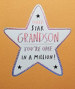 Birthday Card - Grandson / A Big White Star On Mustard Cover