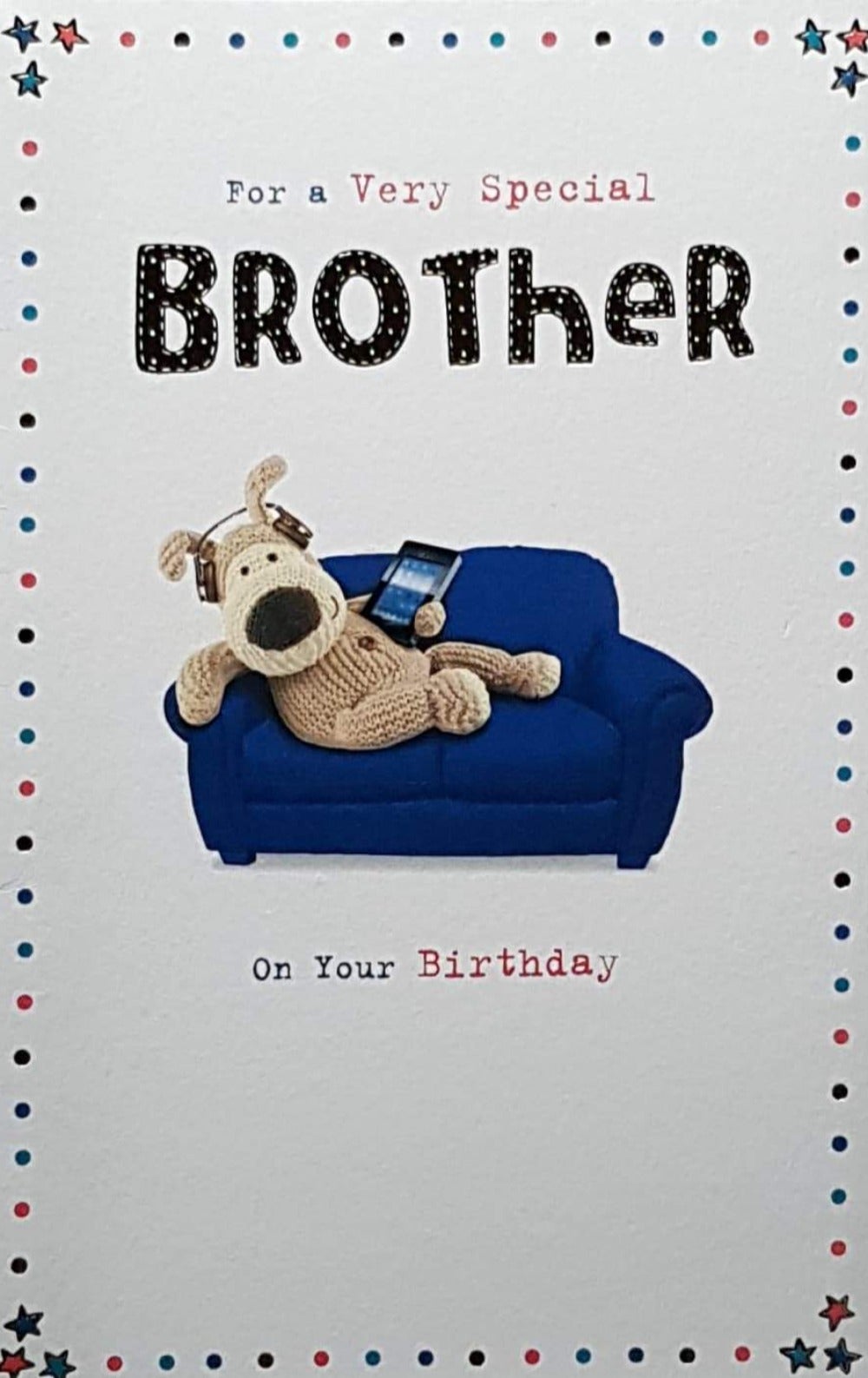 Birthday Card - Brother / A Dog On A Blue Sofa