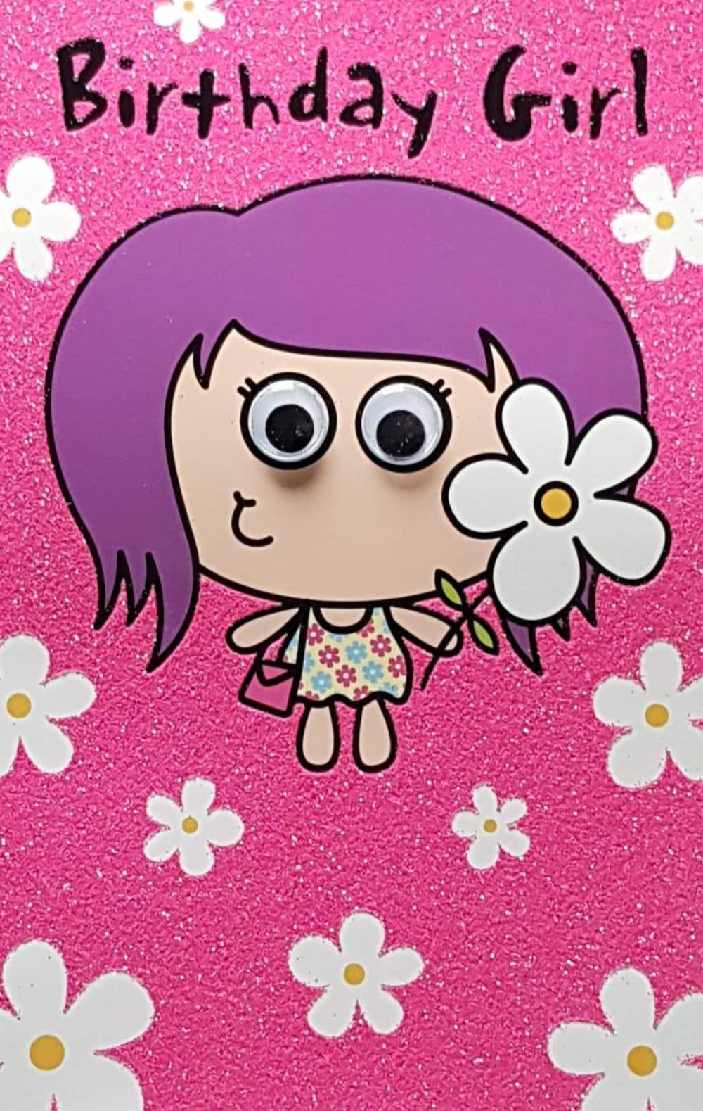 Birthday Card - Girl / Big Eyes & Flowers
