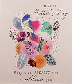 General Mothers Day Card - Two Lovely Birds & A Floral Motive