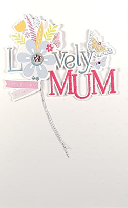 Mum Mothers Day Card - Blue Flower With Jewel Centre & Butterflies
