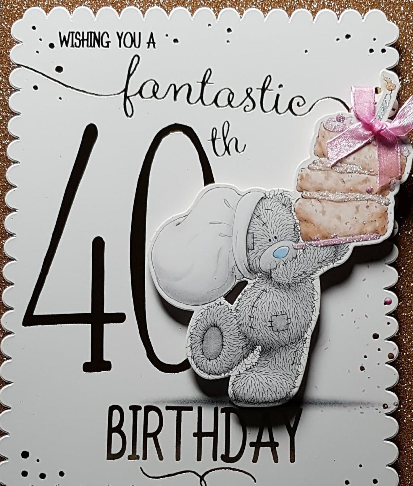 Age 40 Birthday Card - A Birthday Cake With A Pink Bow  (A Card In A Box)