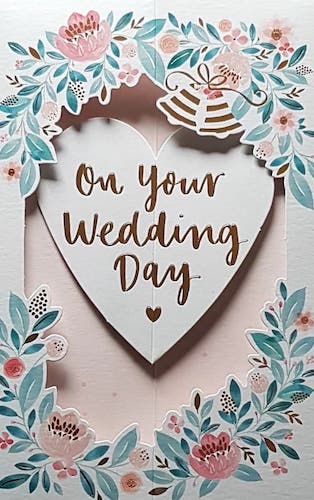 Wedding Card - A Beautiful Flower Motive & Two Gold Bells (Pop Up Card)