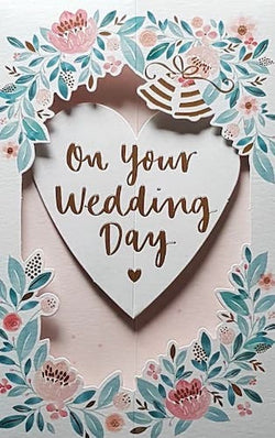 Wedding Card - A Beautiful Flower Motive & Two Gold Bells (Pop Up Card)