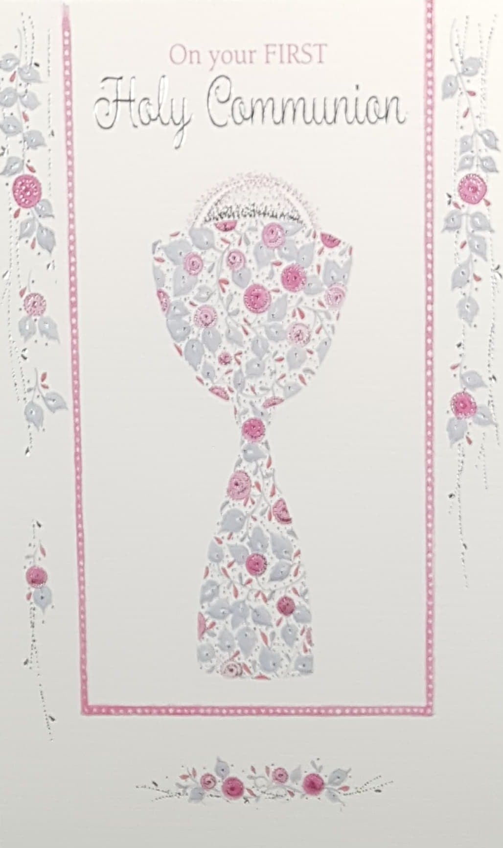 Communion Card - Pink Floral Communion Cup ( Girl )