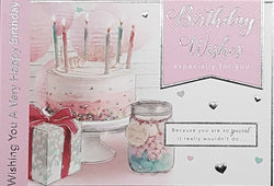 Birthday Card - A Pink Birthday Cake & A Pretty Gift Box & A Jar