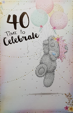 Age 40 Birthday Card  Cute Teddy Being Lifted By Balloons