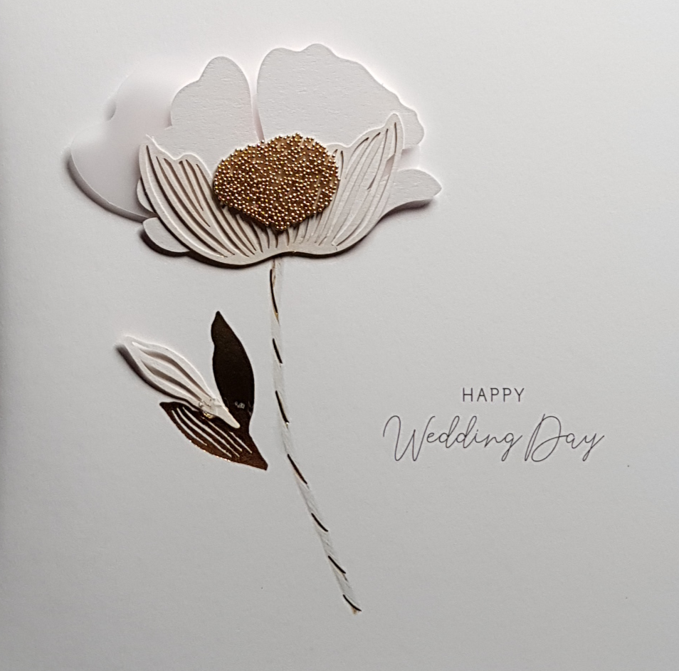 Wedding Card - General / An Elegant White Flower With Gold Glitter
