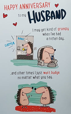 Anniversary Card - Husband / Two Talking Hedgehogs & Red Hearts