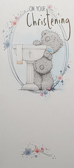 Christening Card - A Flowery Wreath & Gold 'Christening'