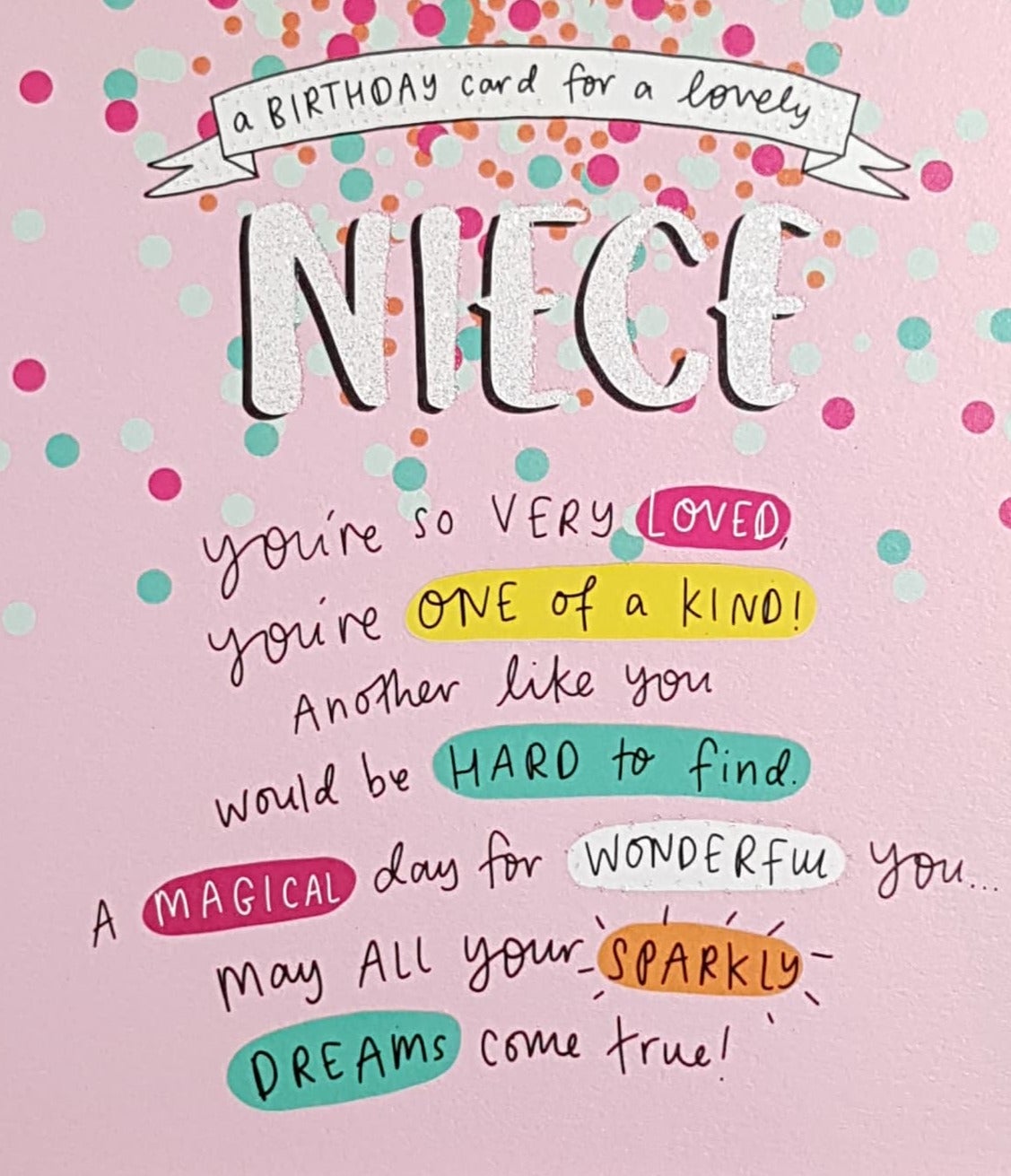 Birthday Card - Niece / A Sparkly Pink Font & A Poem