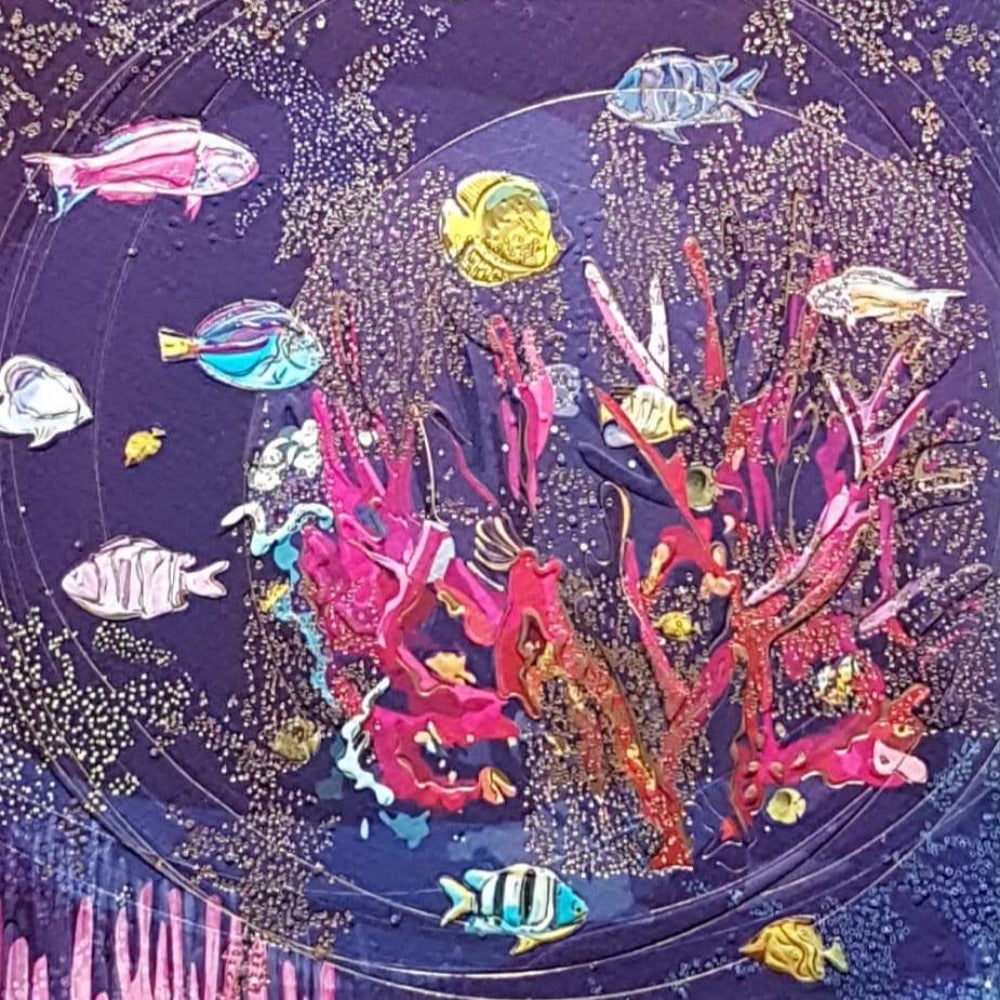 Blank Card - A Colourful Fish Under The Water & Gold Sparkles