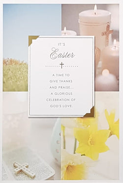 Easter Card - 'A Celebration Of God's Love' Lit Religious Candle & Daffodils