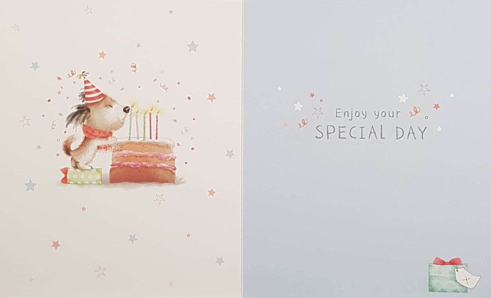 Birthday Card - A Little Puppy Standing Up Against Cake