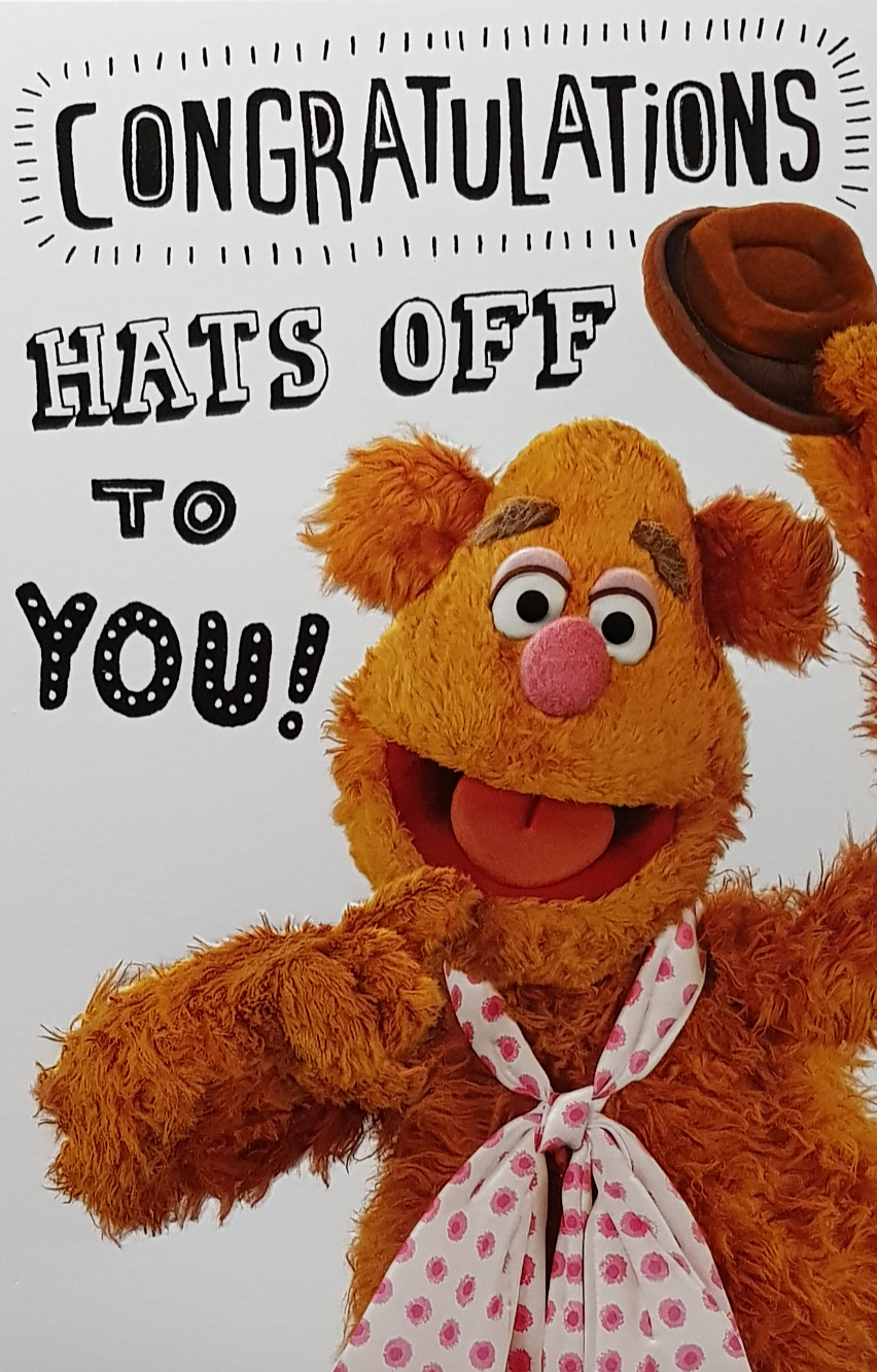 Congratulations Card - Fuzzy Bear Tipping His Hat