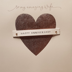Anniversary Card - Wife / A Sparkly Gold Heart On A Cream Background