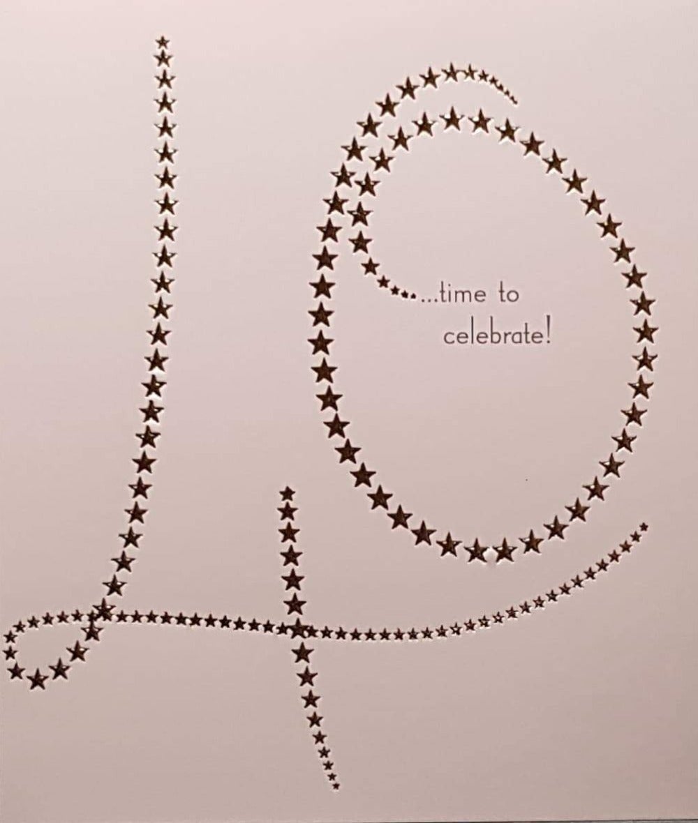 Age 40 Birthday Card - Gold Stars Making Up No 40 On Pink Background