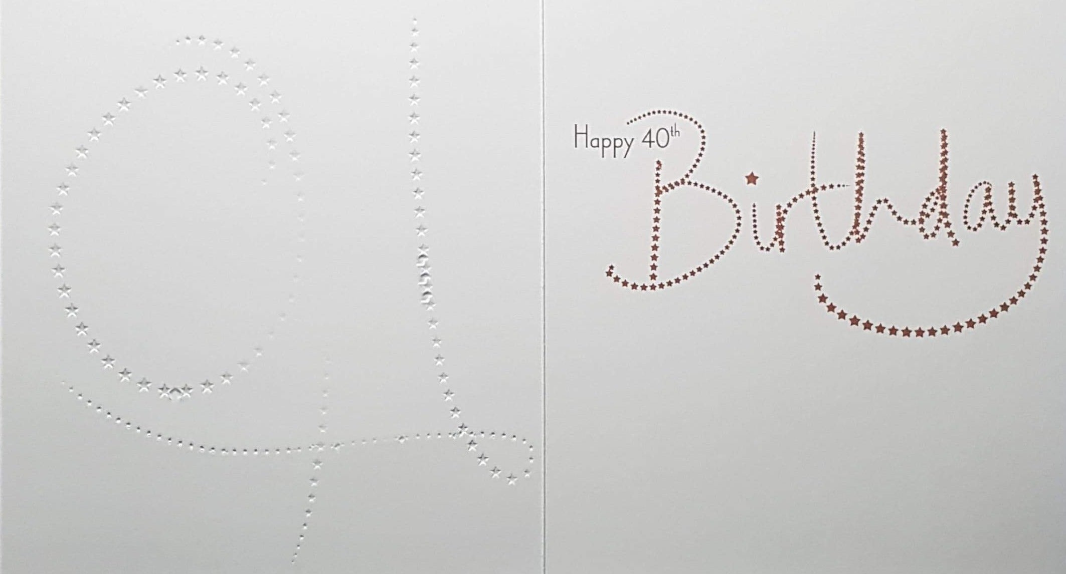 Age 40 Birthday Card - Gold Stars Making Up No 40 On Pink Background