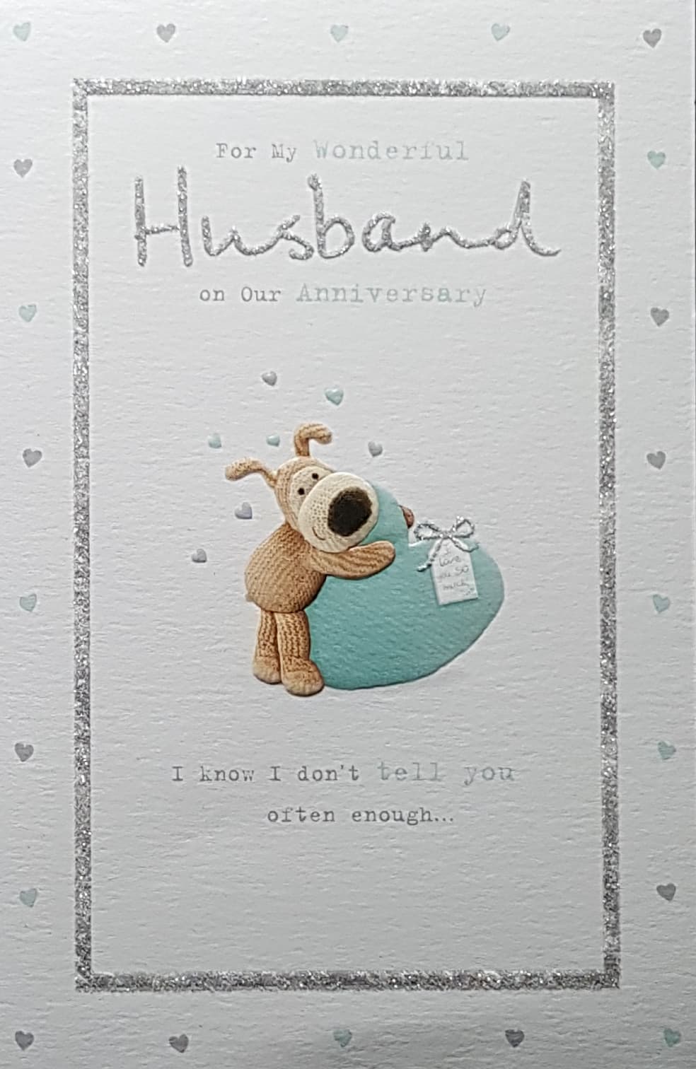 Anniversary Cards -Husband / A Lovely Dog Holding A Big Blue Heart