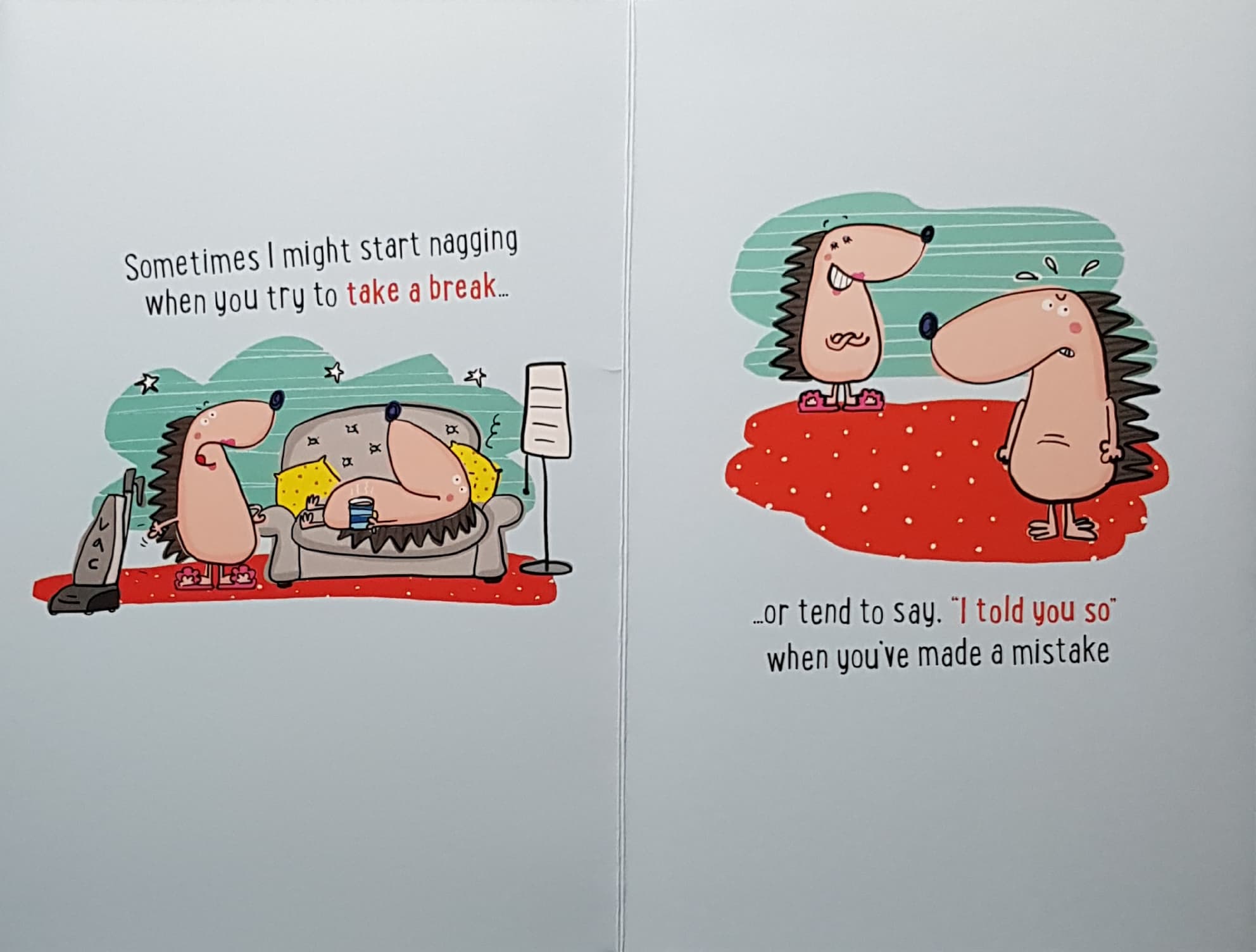 Anniversary Card - Husband / Two Talking Hedgehogs & Red Hearts