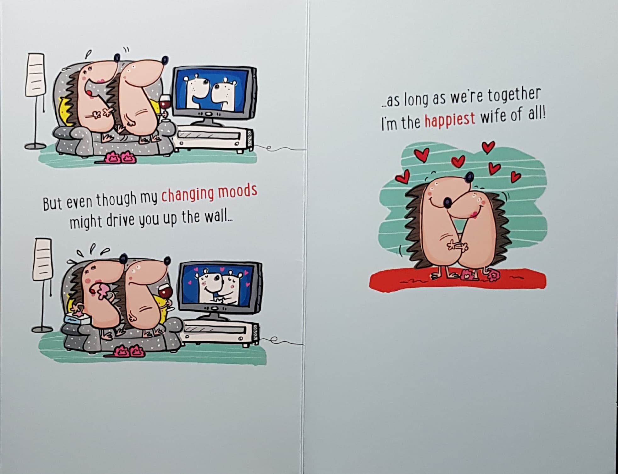 Anniversary Card - Husband / Two Talking Hedgehogs & Red Hearts