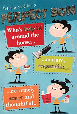 Birthday Card - Son / 'Perfect Son' On A Blue Background