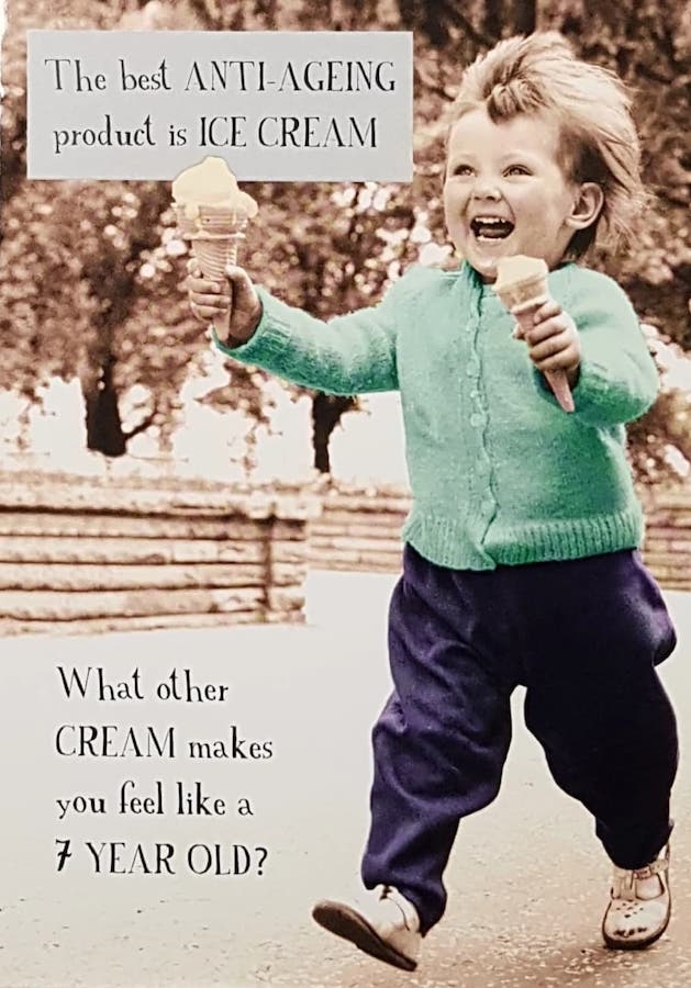 Birthday Card - Humour / A Child In A Green Jumper Holding Ice Cream
