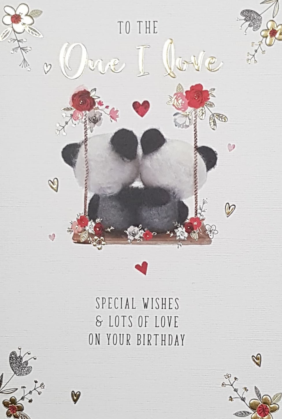 Birthday Card - One I Love / Two Cute Pandas On A Swing With Roses