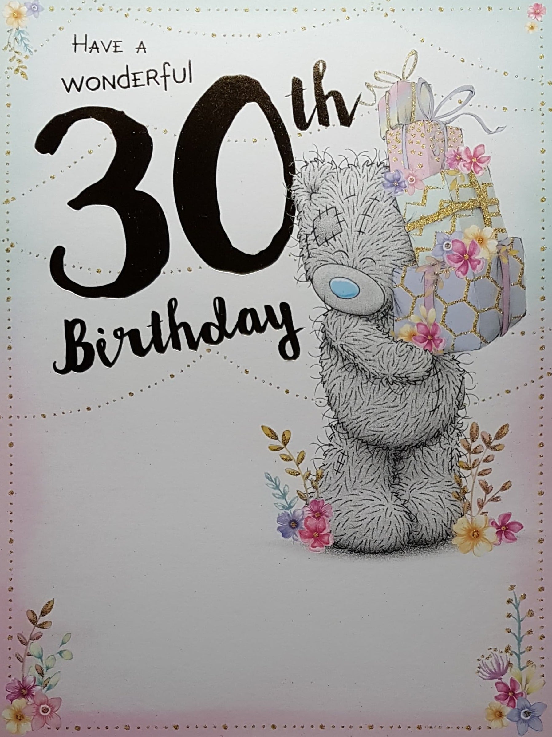 Age 30 Birthday Card - Gift Boxes Decorated With Pink Flowers