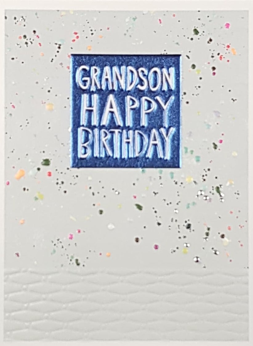Birthday Card - Grandson / A Blue Square 'Grandson Happy Birthday'