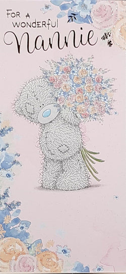 Nannie Mothers Day Card - Sparkly Blue Flowers