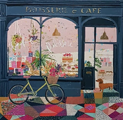 Blank Card - A Yellow Bicycle In Front Of Patisserie & Cafe Building