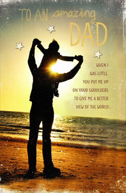 Fathers Day Card - Dad / A Child Sitting On A Man's Shoulders & A Sunset