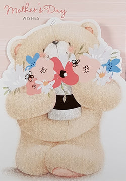 General Mothers Day Card - Teddy Holding Pot of Flowers